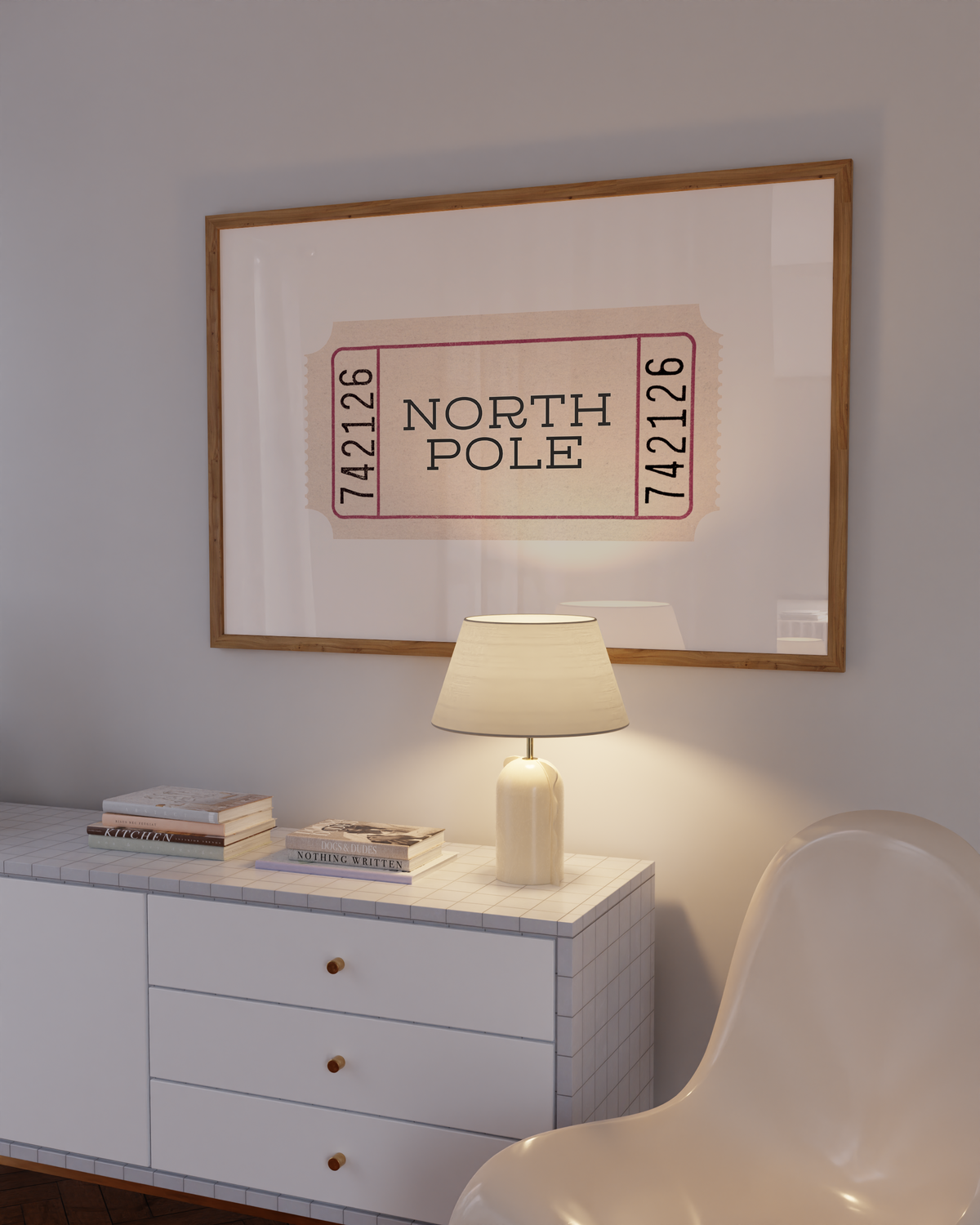 North Pole Ticket Print | Vintage Cream