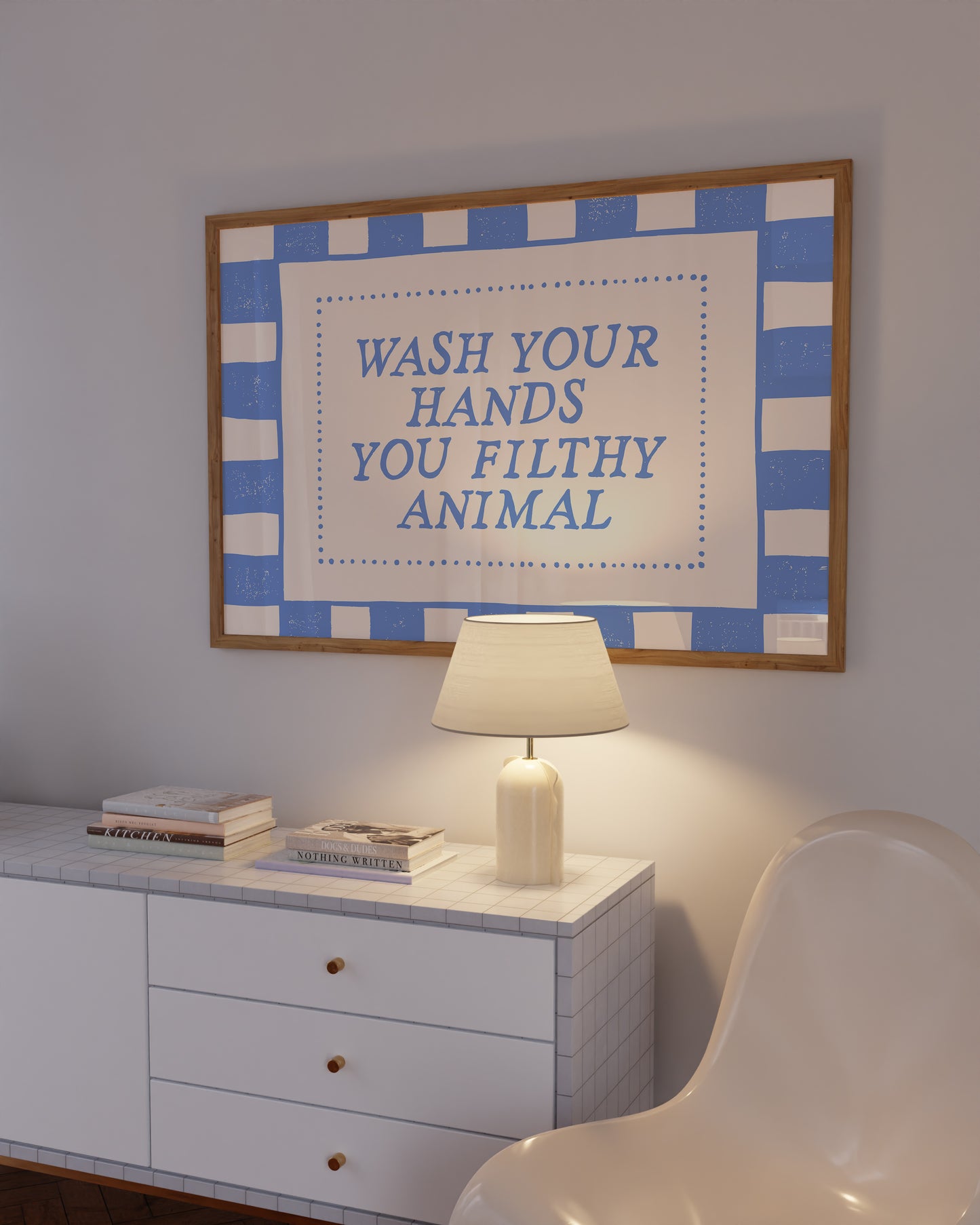 Blue Wash Your Hands You Filthy Animal Bathroom Sign - Digital Print