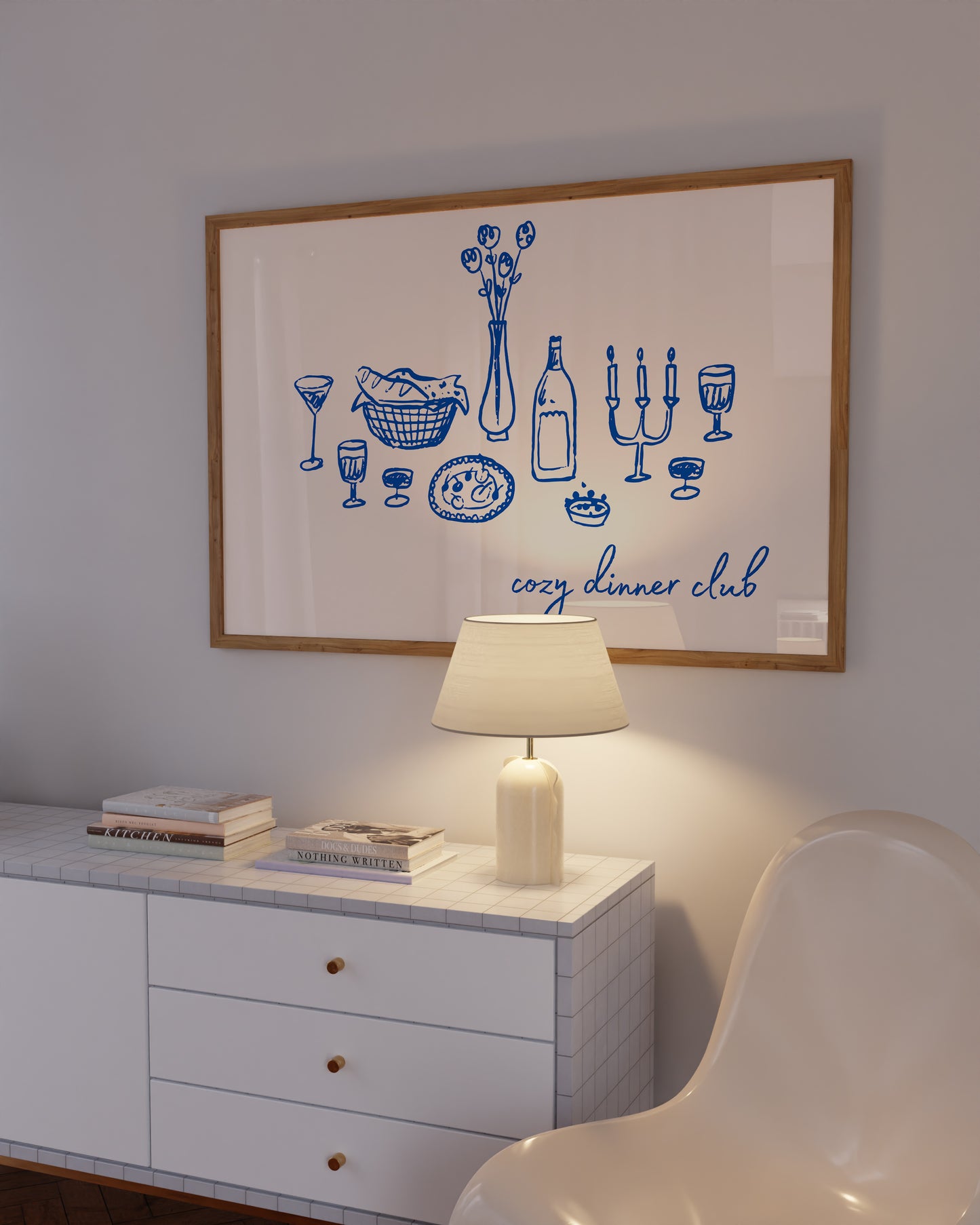 Blue Cozy Dinner Club Art - Digital Print