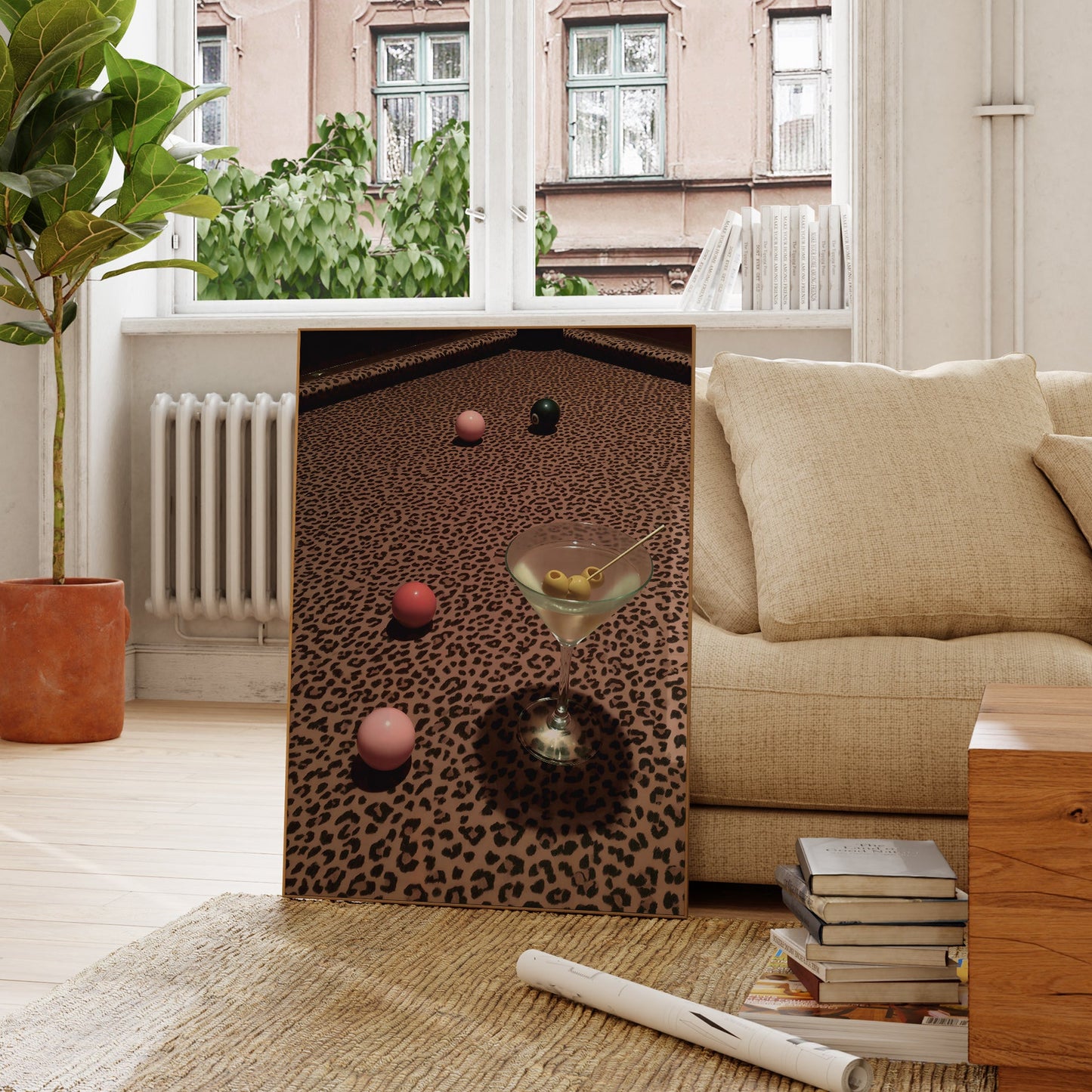 Retro Martini On Leopard Print Pool Table - Digital Print