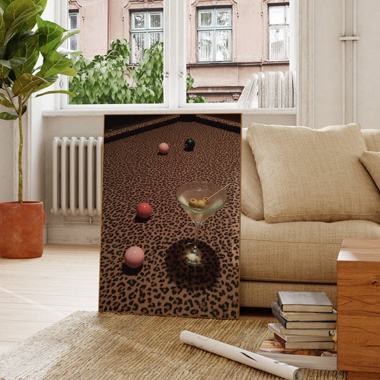 Retro Martini On Leopard Print Pool Table - Digital Print