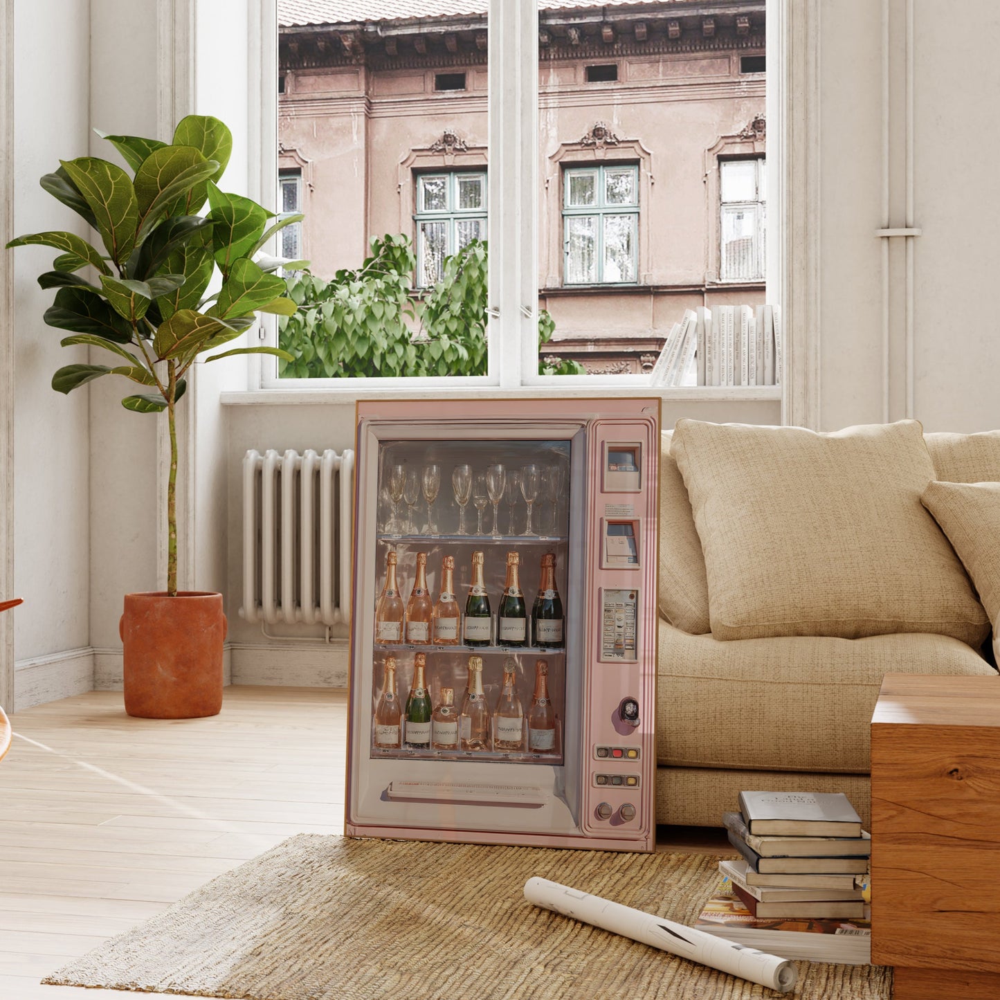 Retro Surrealist Champagne Vending Machine - Digital Print