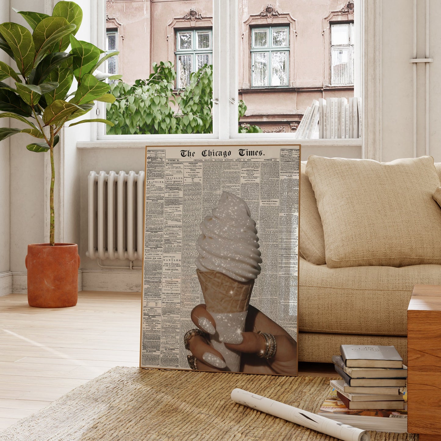 Retro Glitter Ice Cream News Print - Digital Print