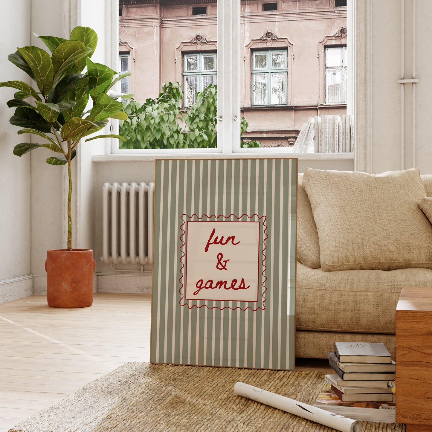 Sage Green Fun & Games Striped  Art - Digital Print