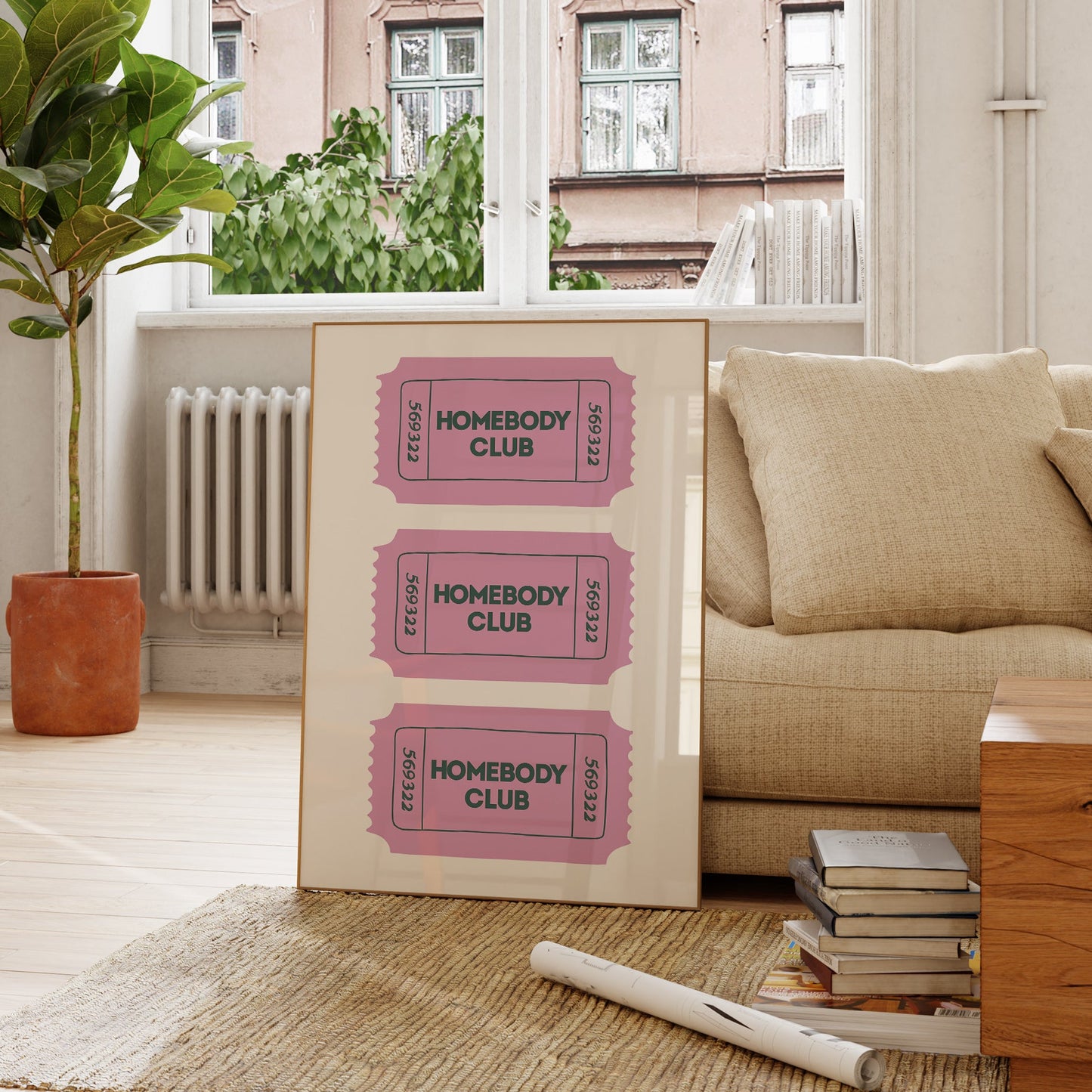 The Homebody Club Pink & Green Retro Ticket Sign - Digital Print