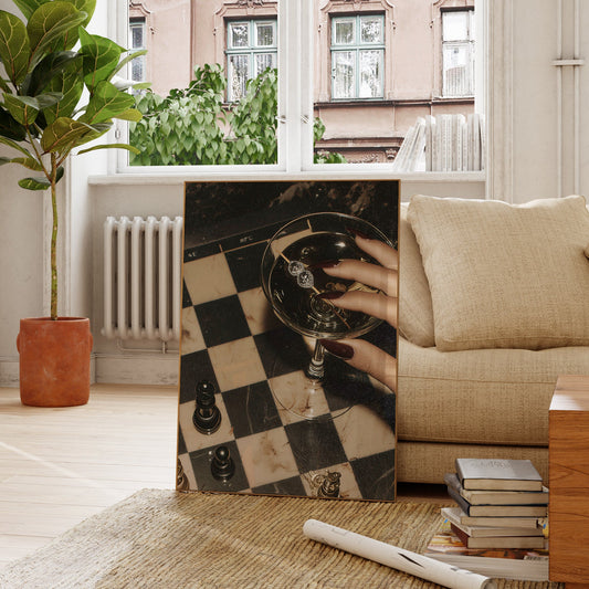 Retro Diamond Martini Checker Board Art Print