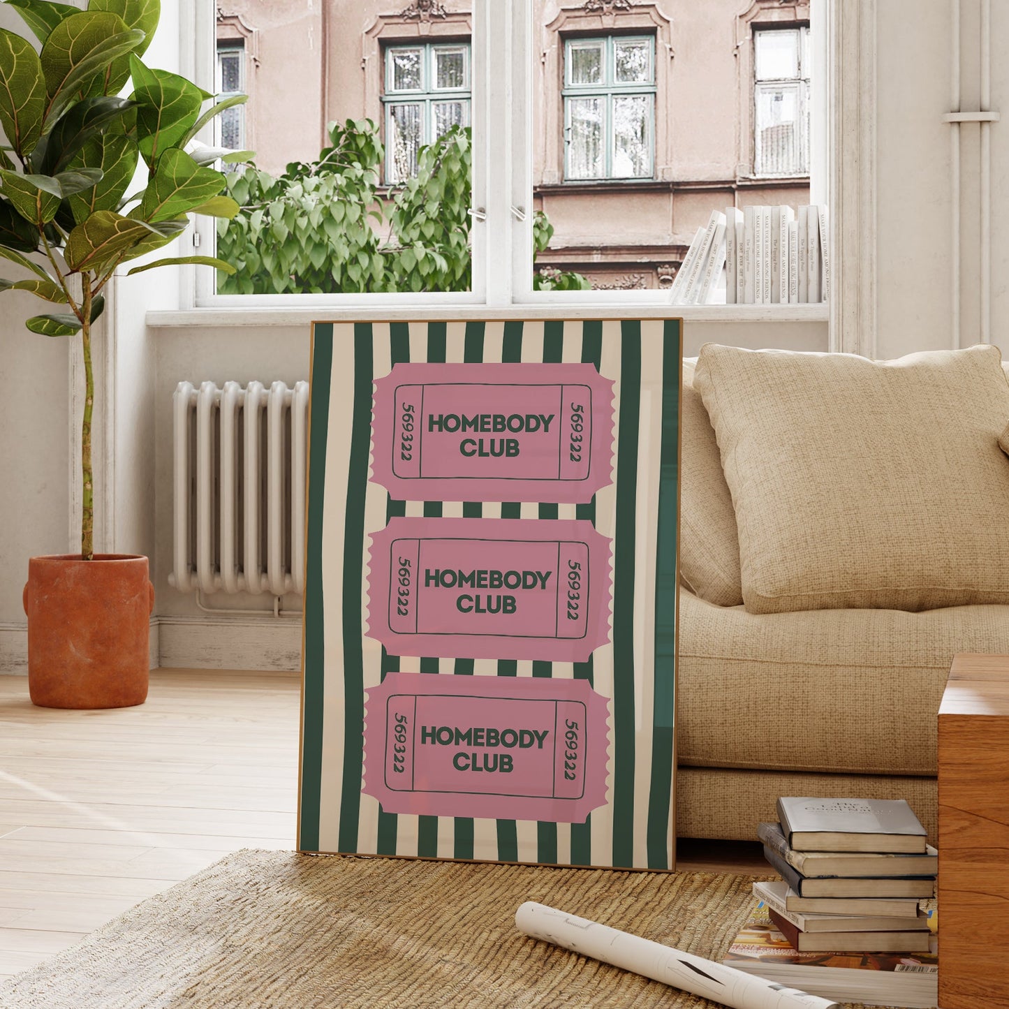The Homebody Club Pink & Green Striped Art - Digital Print