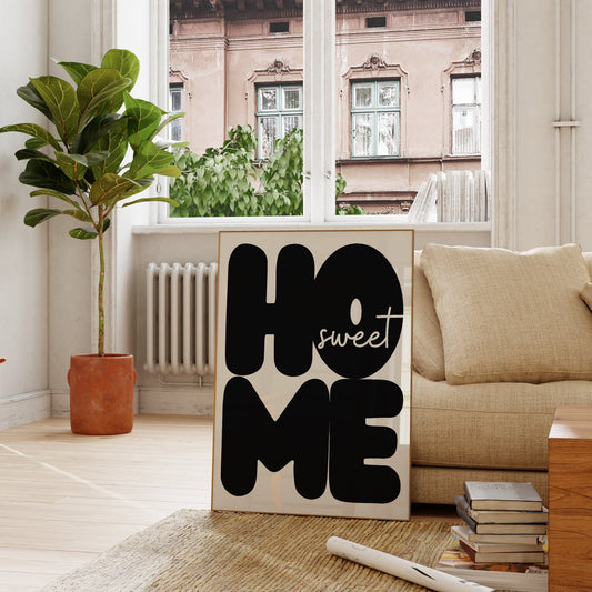 Home Sweet Home Wall Art, Welcome Sign For House, Fun Wall Decor, Large Print For Living Room, Black Modern Print, Minimalist Decor