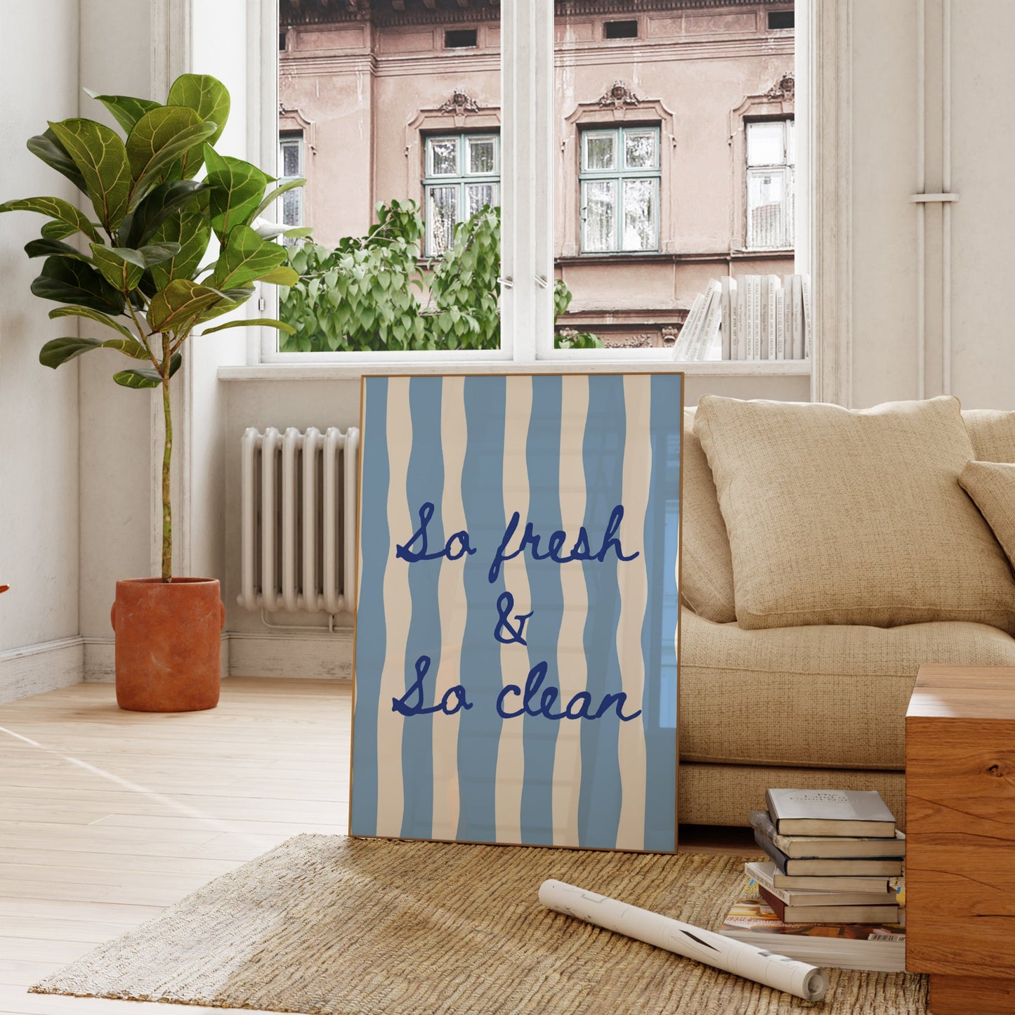 So Fresh & So Clean Striped Bathroom Print - Digital Print