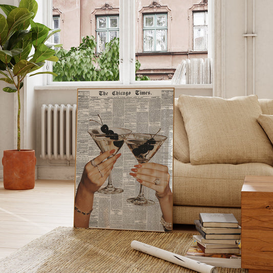 Retro Cherry Martini Newspaper Print 