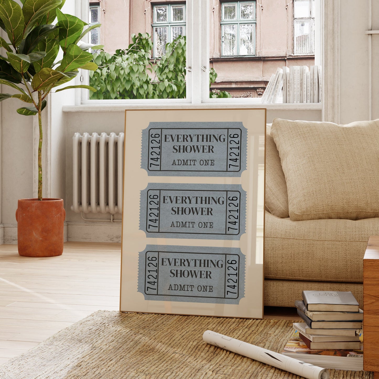 Everything Shower Retro Ticket Bathroom Sign - Digital Print