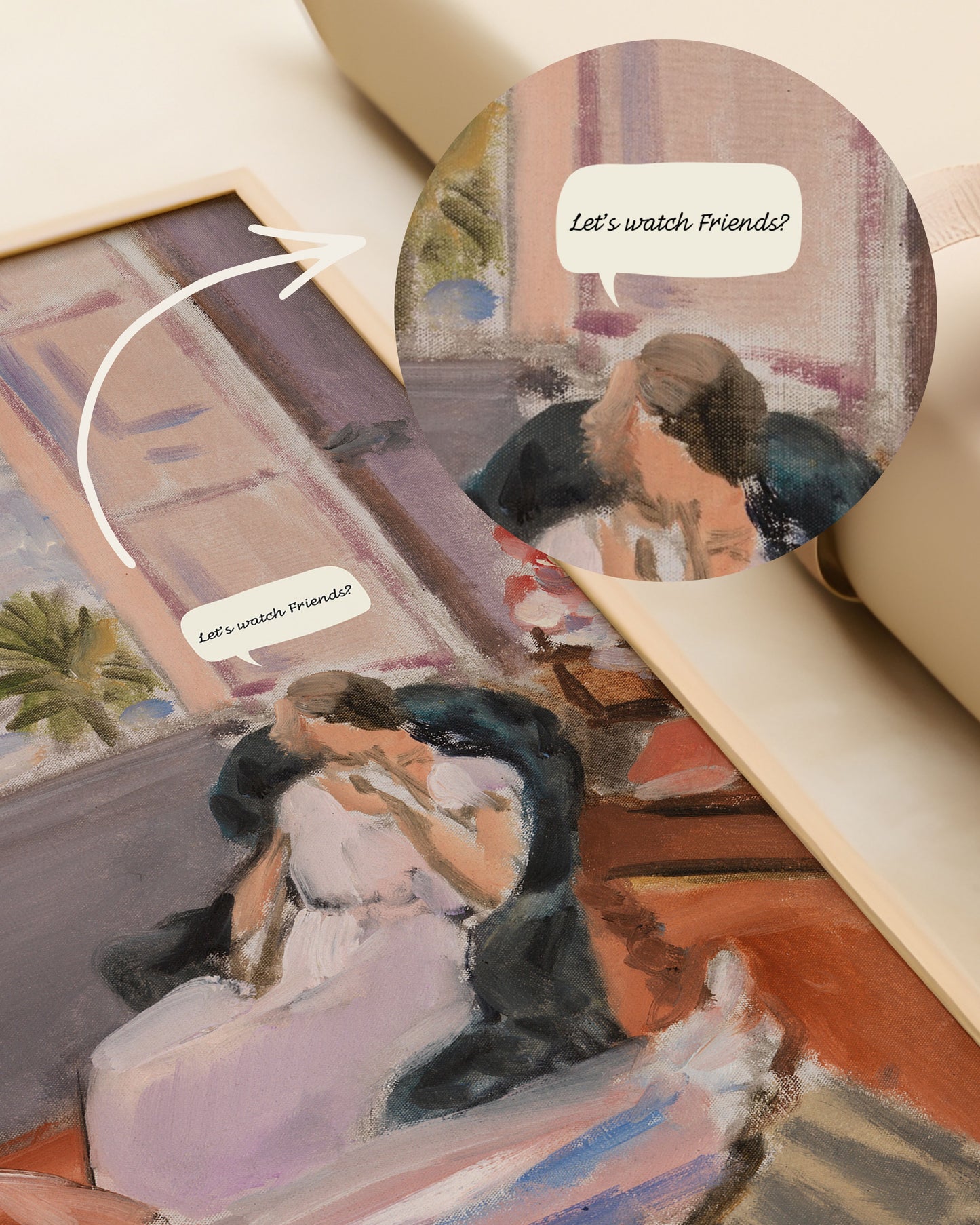 Altered Vintage Painting - Let's Watch Friends Quote | Digital Print