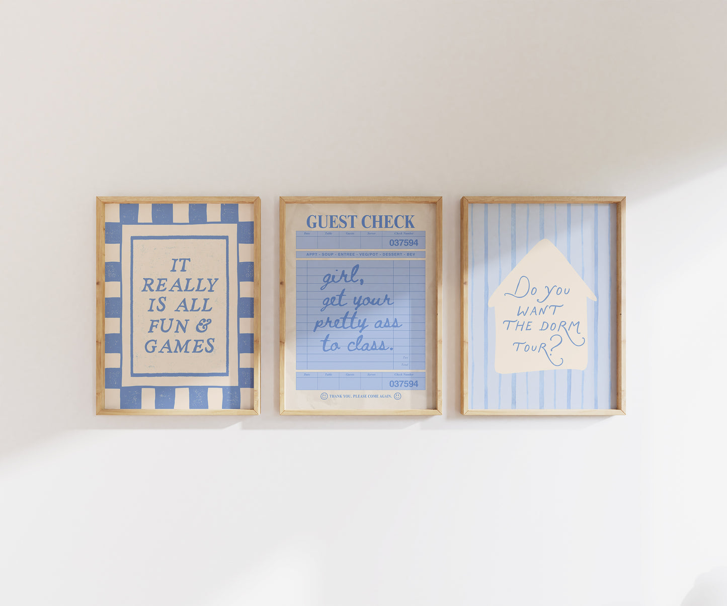 Blue Dorm Art Set of 3 - Trendy Gallery Wall Prints - Digital Print