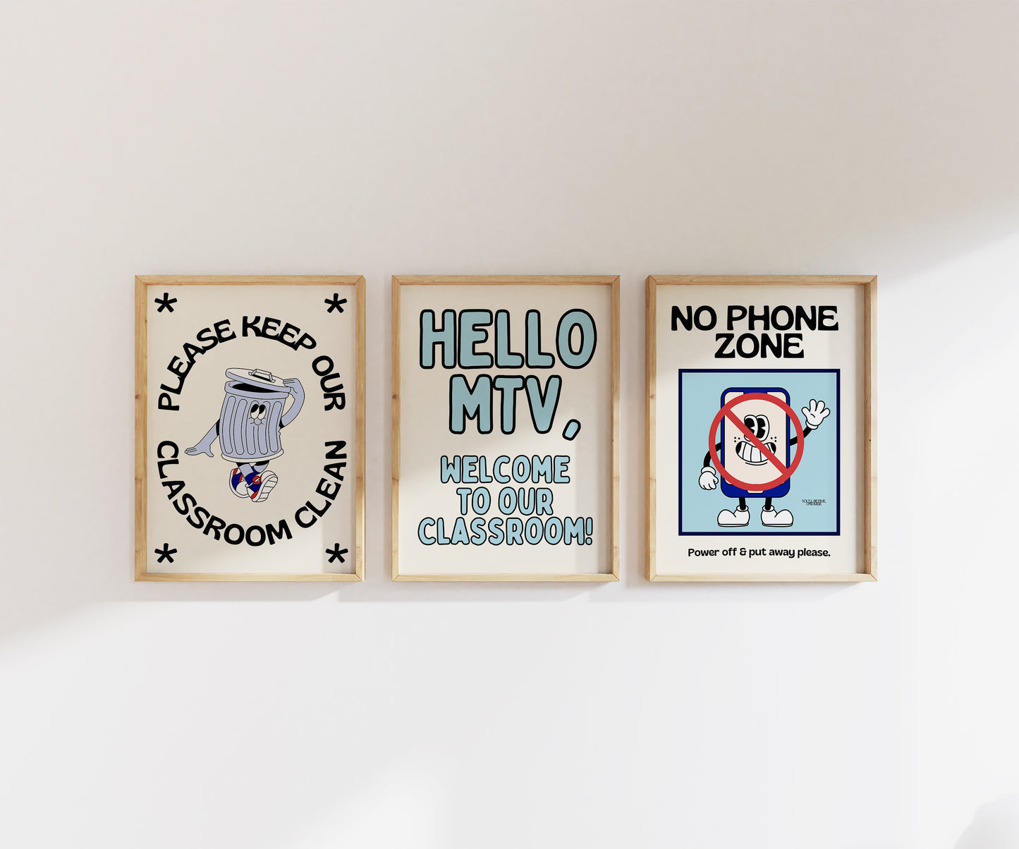 Classroom Rules Retro Character Art Set of 3 - Digital Print