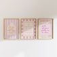Pink Dorm Art Set of 3 - Trendy Gallery Wall Prints - Digital Print