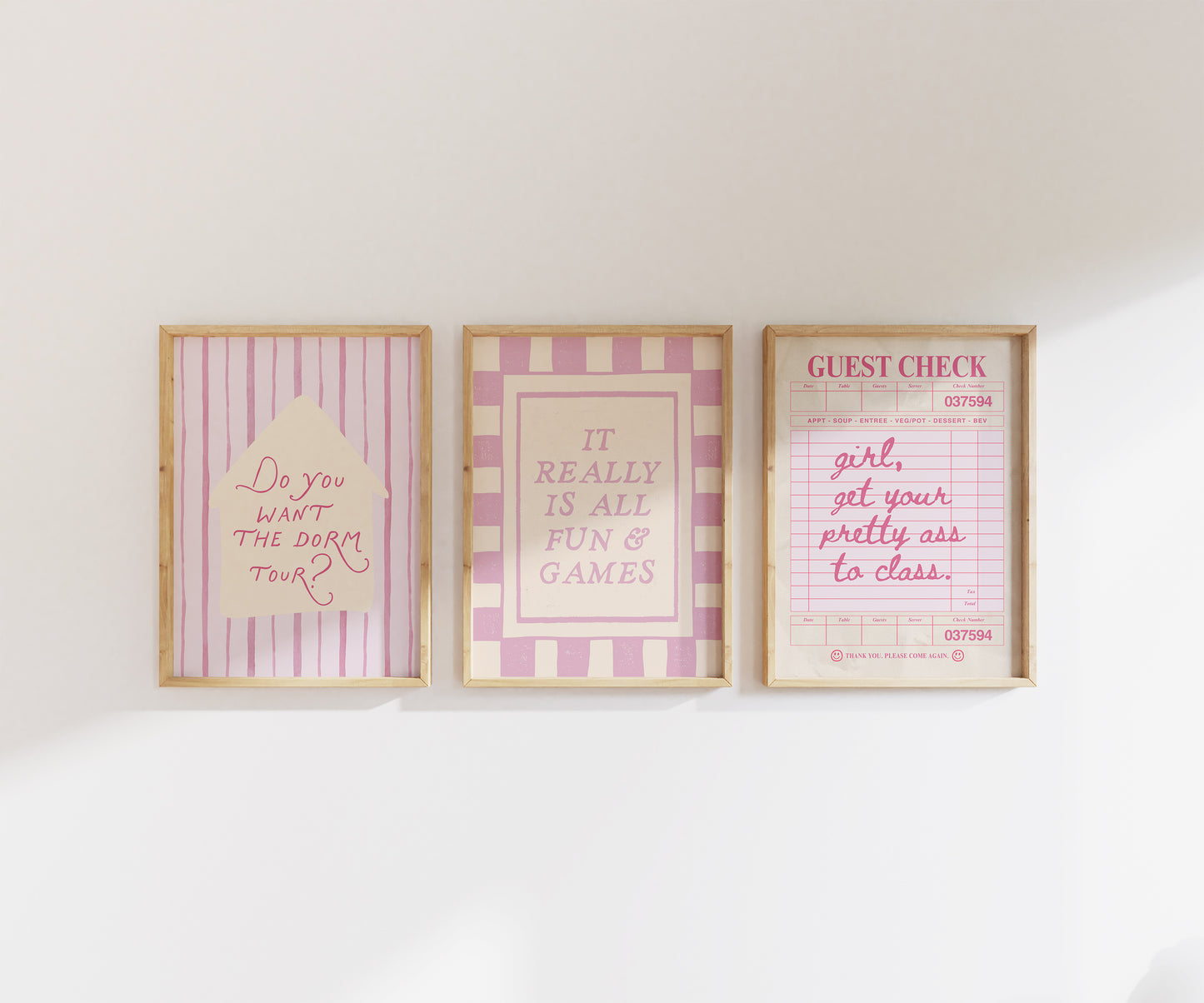 Pink Dorm Art Set of 3 - Trendy Gallery Wall Prints - Digital Print