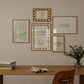 Set of five olive and cream prints including a checkered 'Actually it is all fun & games' print, a horseshoe 'How lucky are we' print, 'The Homebody Club', a striped 'good old days' print, and bubble-letter 'Home sweet'