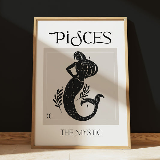 Zodiac Pisces Goddess Wall Art Print, Sun Sign Art