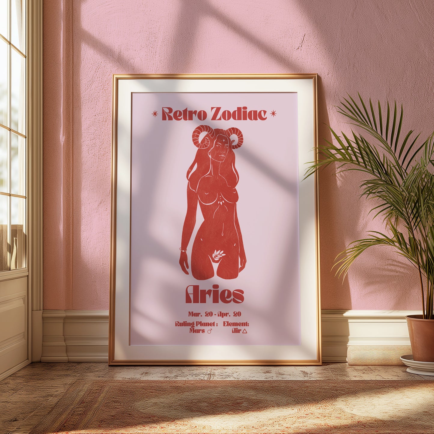 Retro Zodiac Aries Goddess Wall Art Print, Sun Sign Art