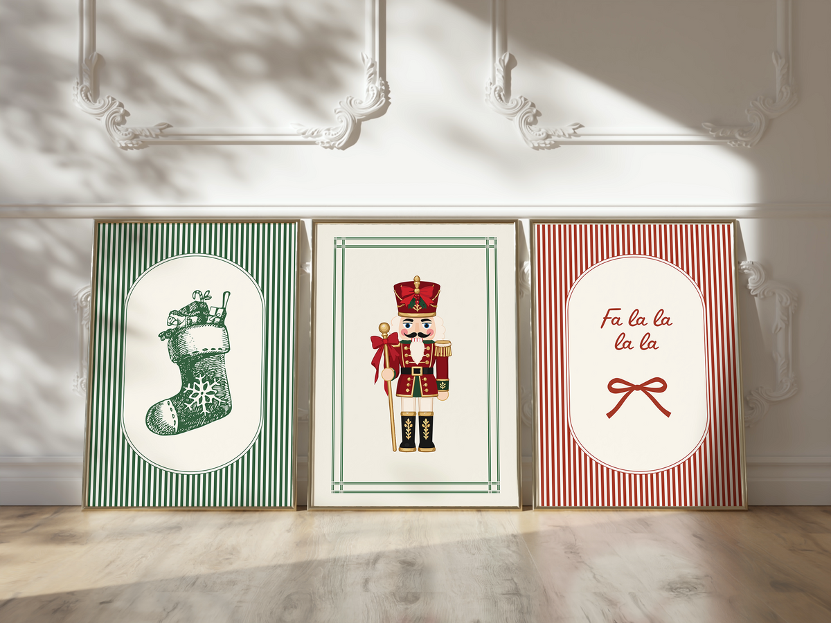 Vintage Christmas Print Set of 6 | Red & Green