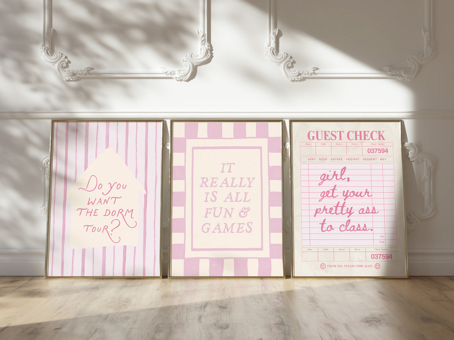 Pink Dorm Art Set of 3 - Trendy Gallery Wall Prints - Digital Print