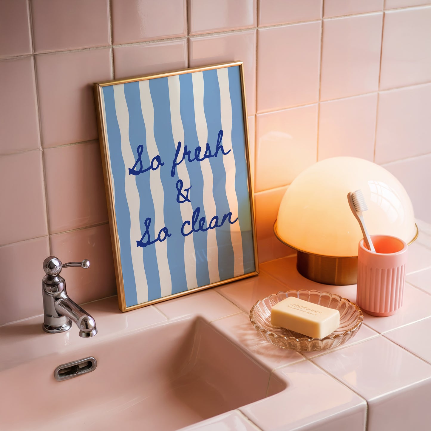 So Fresh & So Clean Striped Bathroom Print - Digital Print