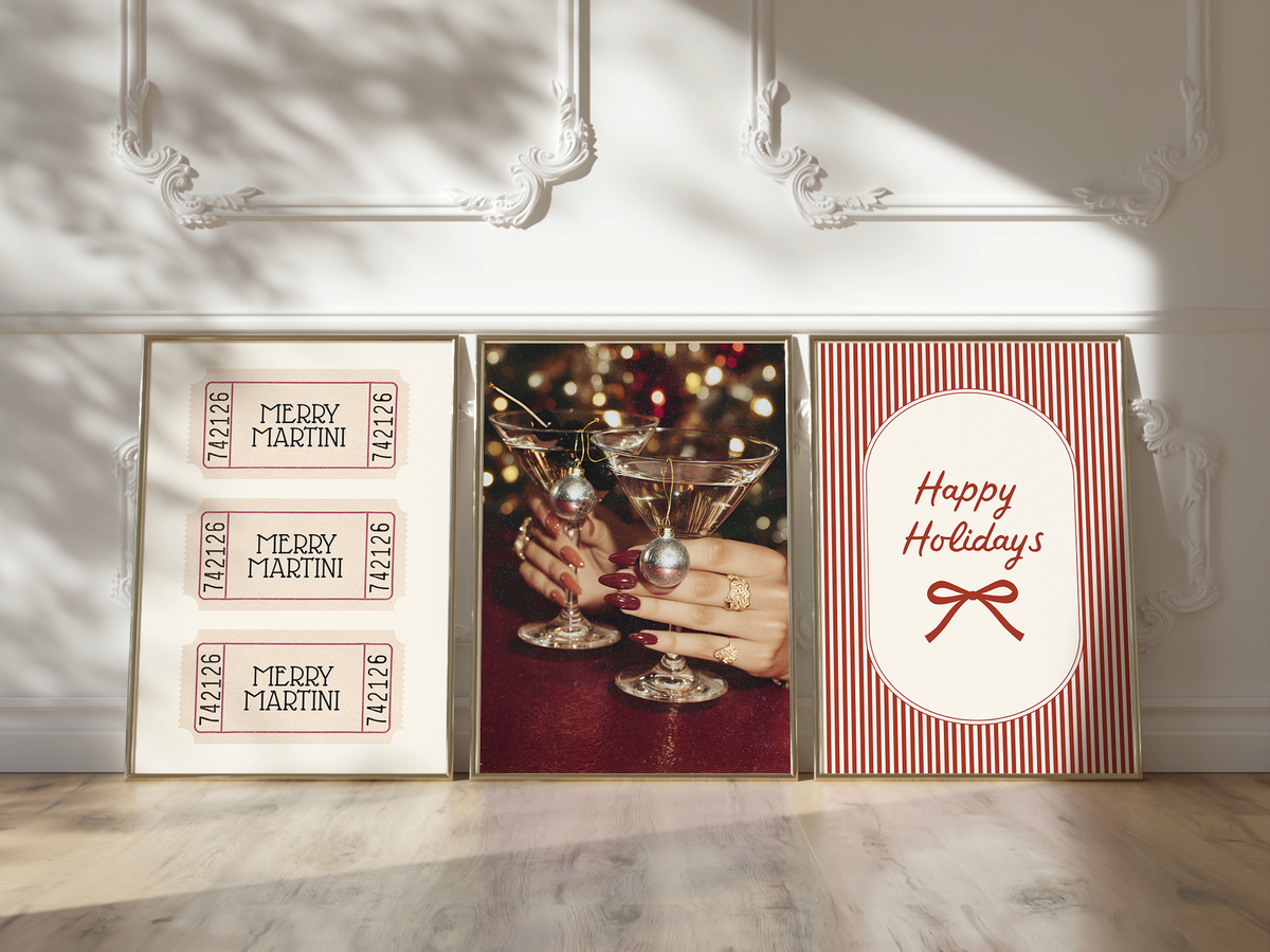 Merry Martini Christmas Print Set of 3