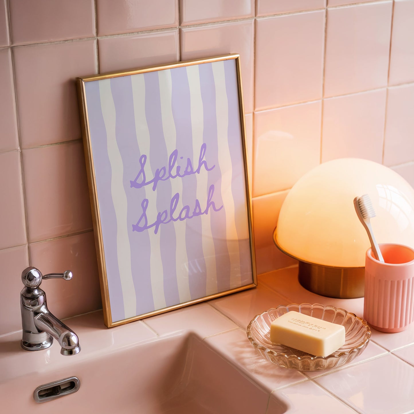 Lilac Splish Splash Striped Bathroom Print - Digital Print