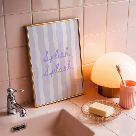 Lilac Splish Splash Striped Bathroom Print - Digital Print