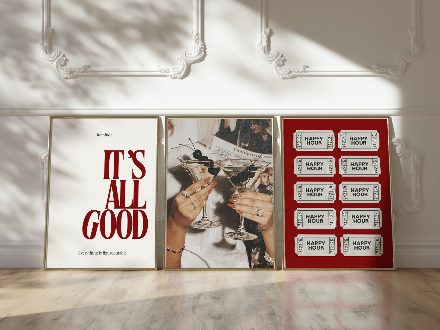 Red Cocktail Gallery Set of 3 — Bar Cart & Kitchen Wall Art