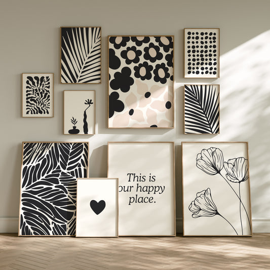 Abstract Wall Art Set of 10 | Abstract Botanicals & Flowers | Abstract Leaves | Black & White Art Set | Modern Wall Art | Large Art Prints for Living Room |