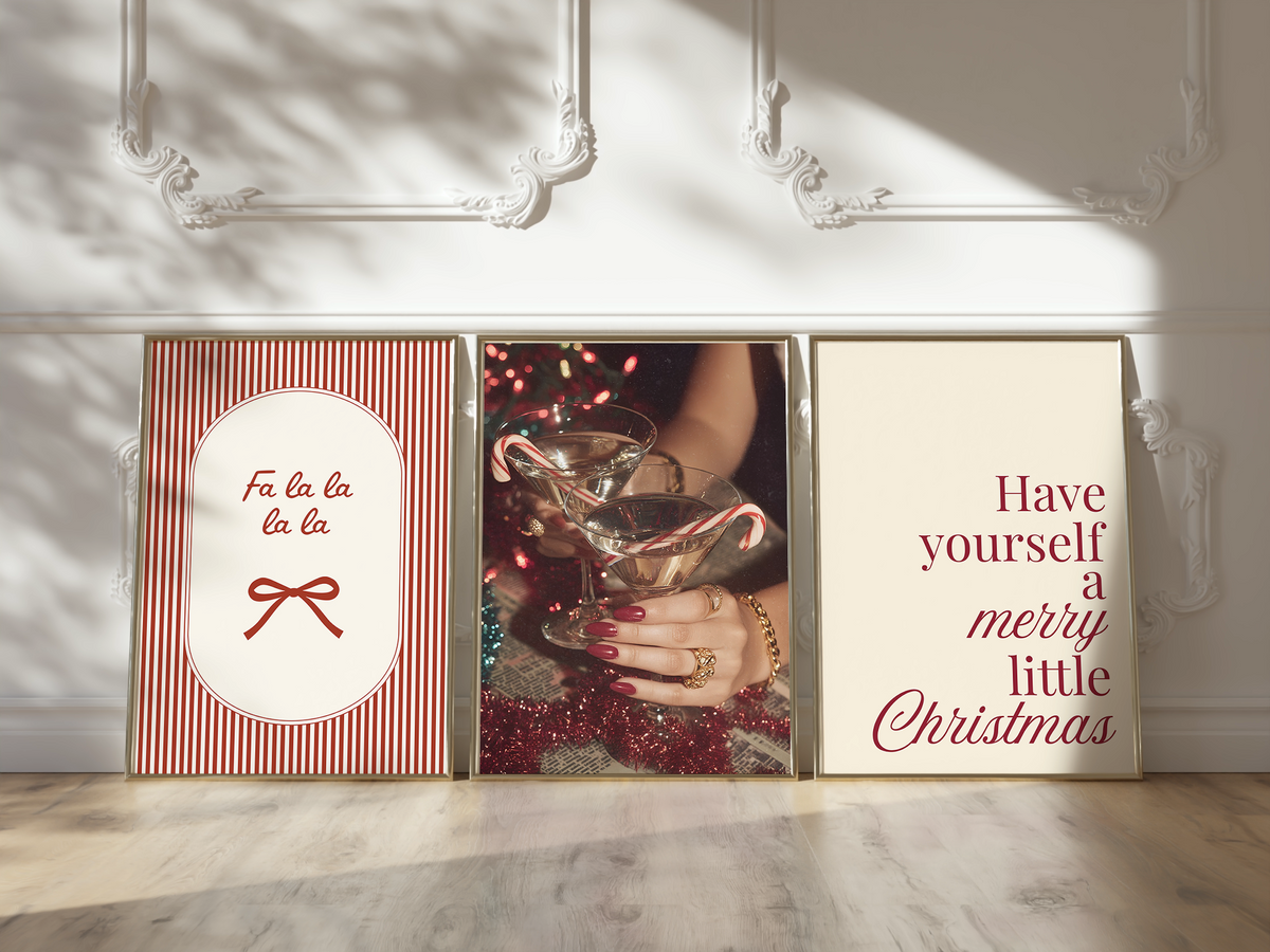 Candy Cane Martini Christmas Print Set of 3