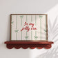 Christmas print with "In My Jolly Era" script text and green bow illustrations on cream striped background