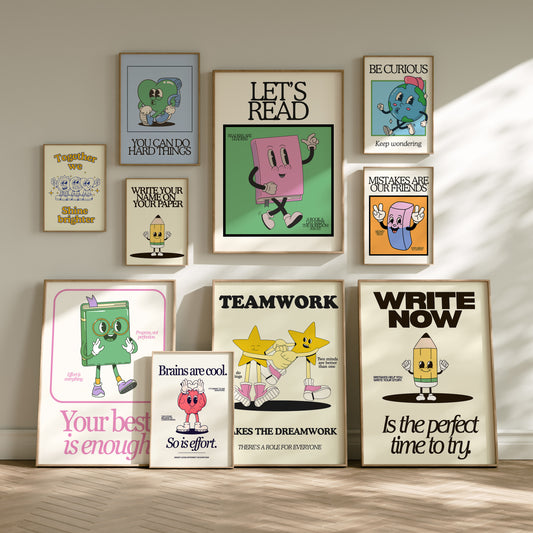 Art Set Of 10 Retro Vintage Mascot Classroom Posters | Classroom Wall Art | Positive Class Posters | Classroom Gallery Set | Classroom Art | 