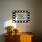 What's For Dinner bold checkered horizontal print in landscape frame — graphic kitchen dining room wall decor