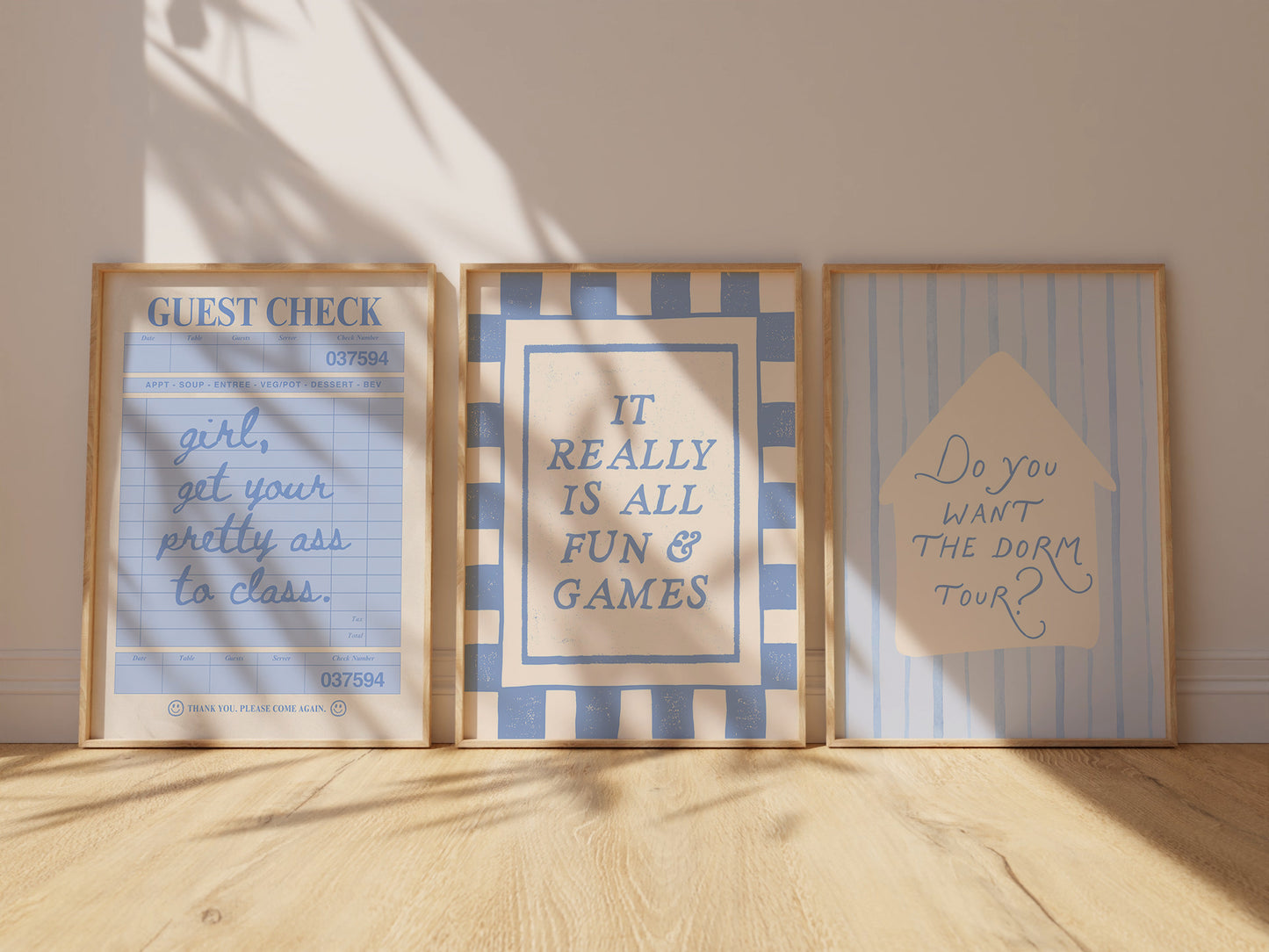 Blue Dorm Art Set of 3 - Trendy Gallery Wall Prints - Digital Print