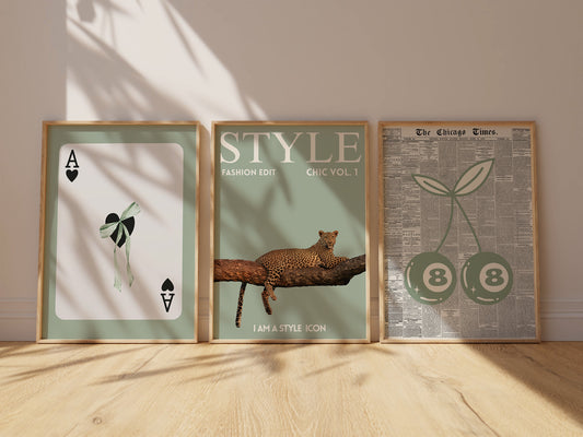 Sage Green Stockholm Art Prints Set Of 3 Room Decor | Digital Print