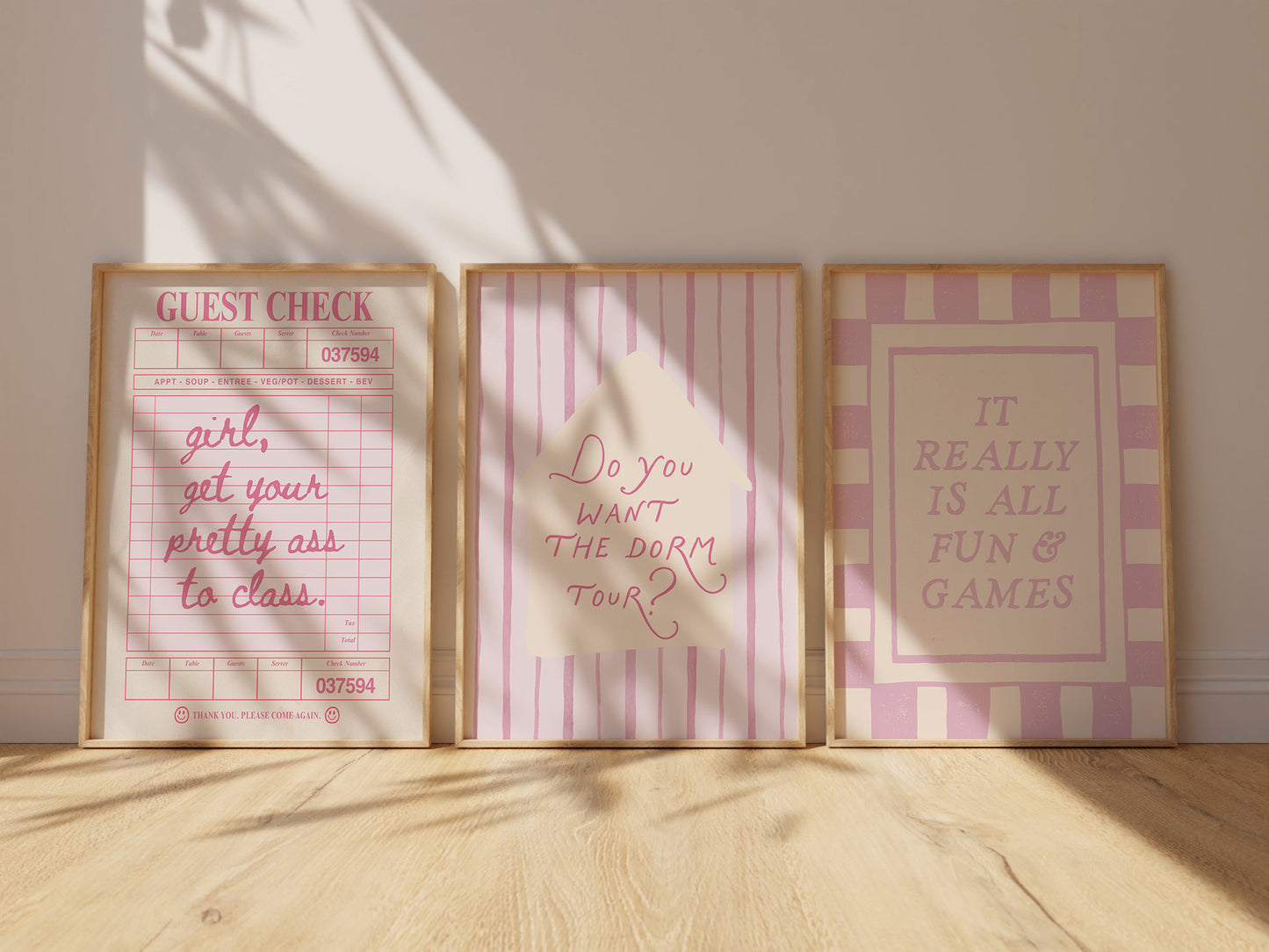 Pink Dorm Art Set of 3 - Trendy Gallery Wall Prints - Digital Print
