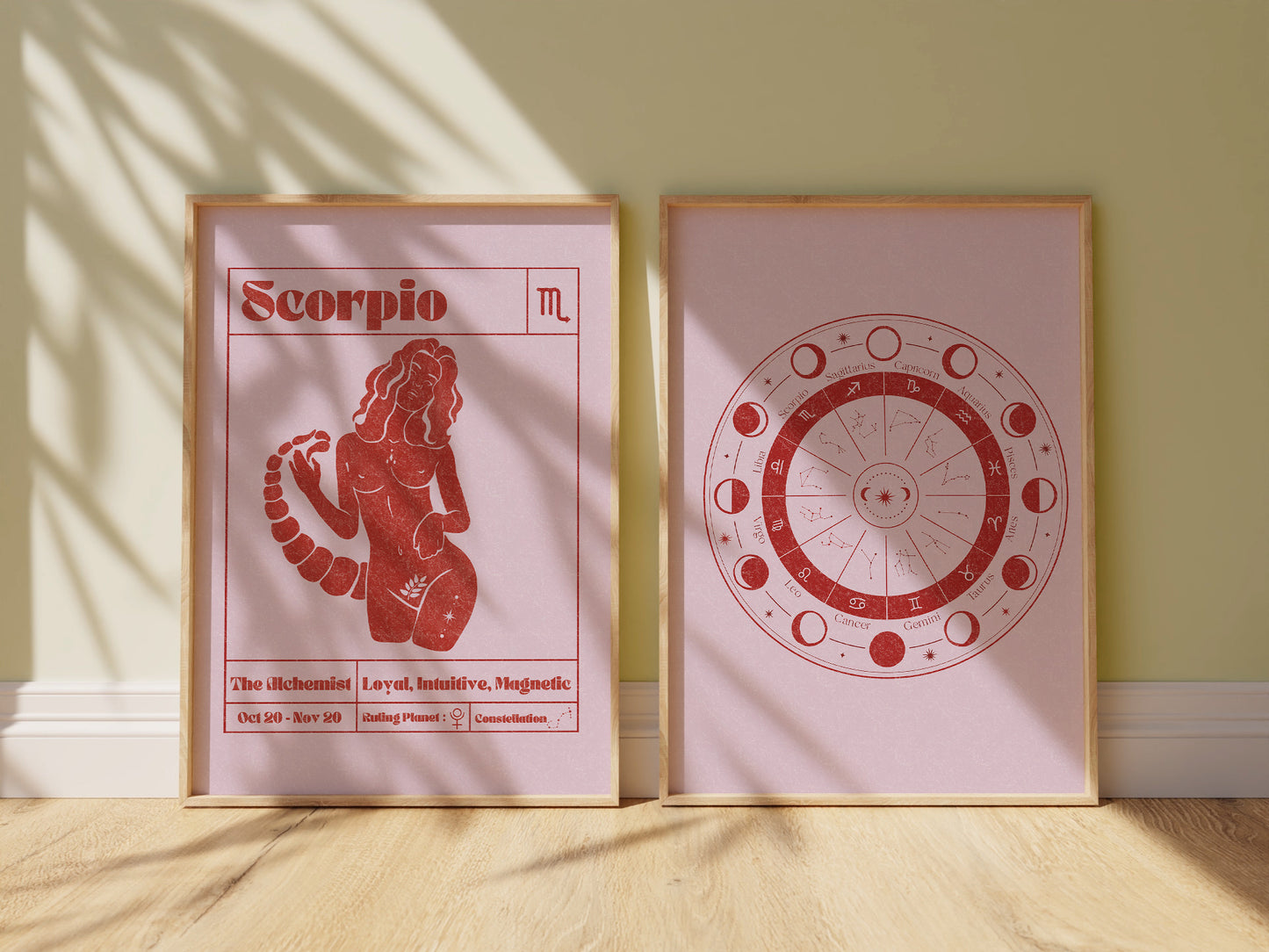 Retro Zodiac Scorpio Goddess Wall Art Print, Sun Sign Art Set of 2