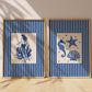 Mermaid & Seashells Coastal Blue Striped Set Of 2 - Digital Print