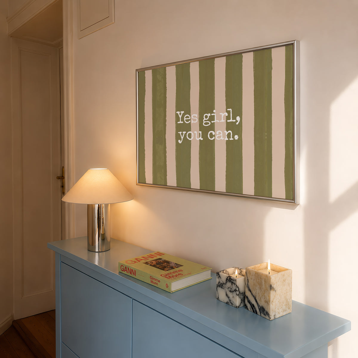 Yes Girl You Can — Olive Green Stripe Digital Print