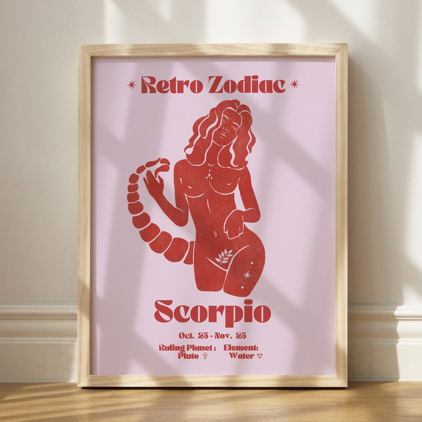 Retro Zodiac Scorpio Goddess Wall Art Print, Sun Sign Art