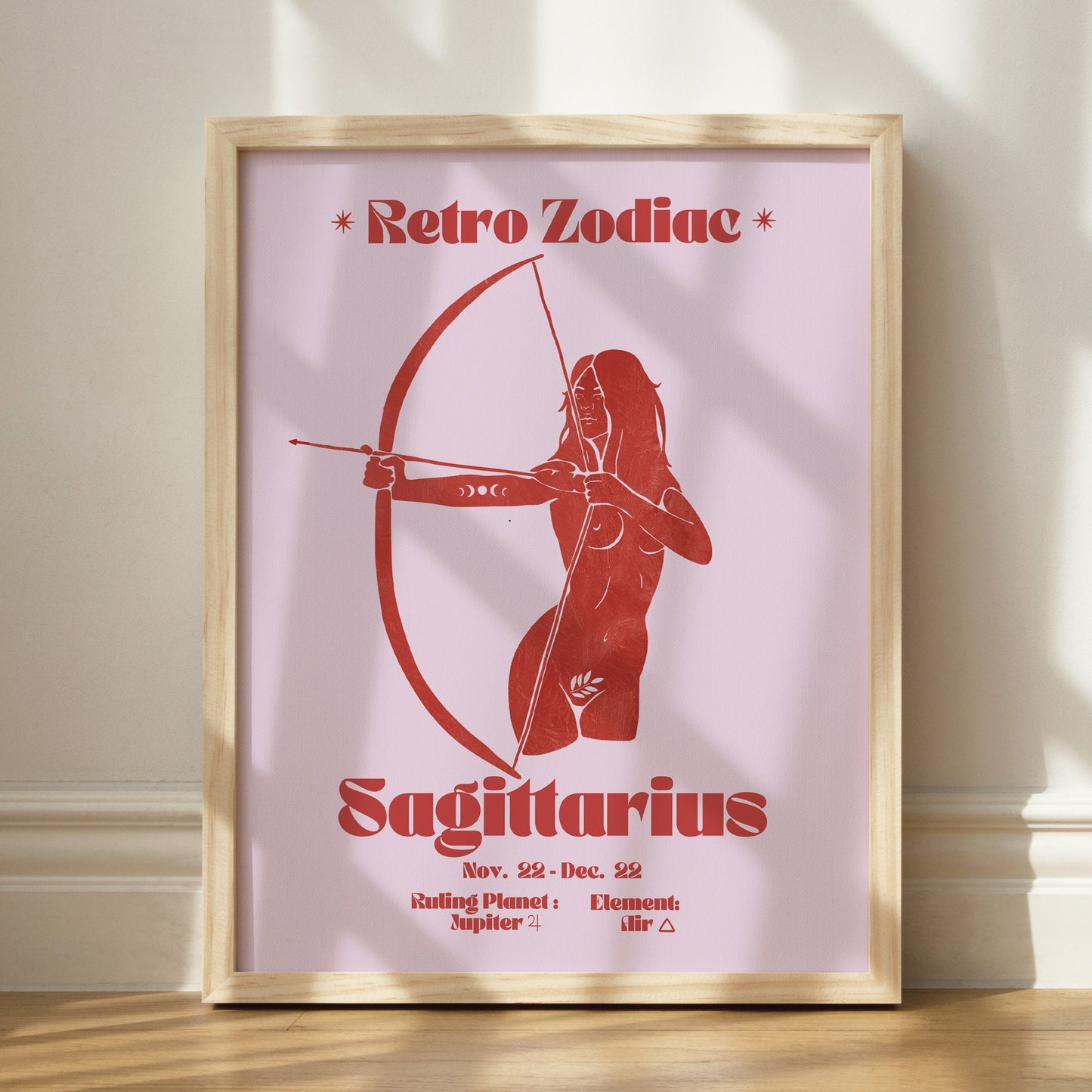 Retro Zodiac Sagittarius Goddess Wall Art Print, Sun Sign Art