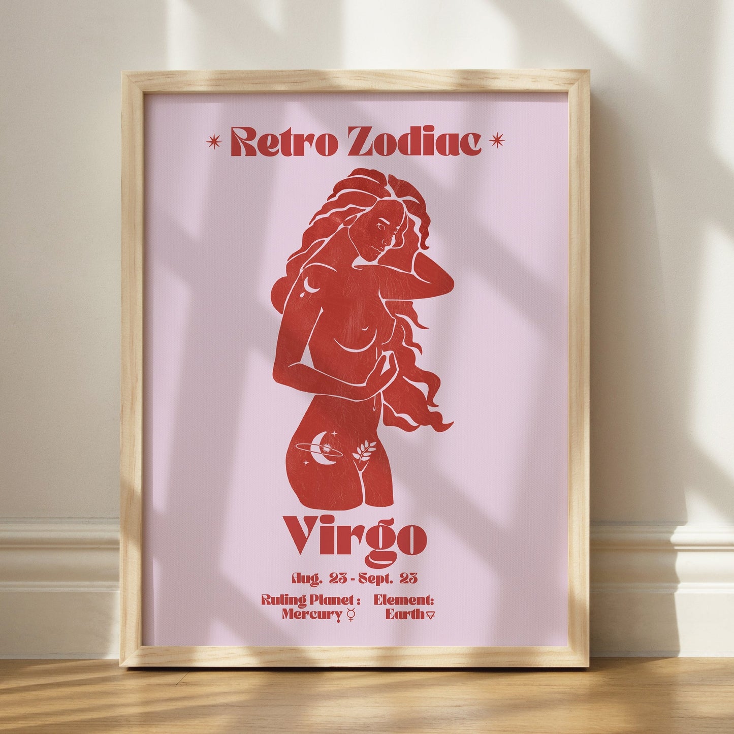 Retro Zodiac Virgo Goddess Wall Art Print, Sun Sign Art