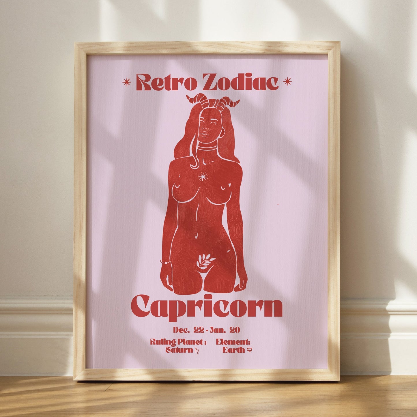 Retro Zodiac Capricorn Goddess Wall Art Print, Sun Sign Art