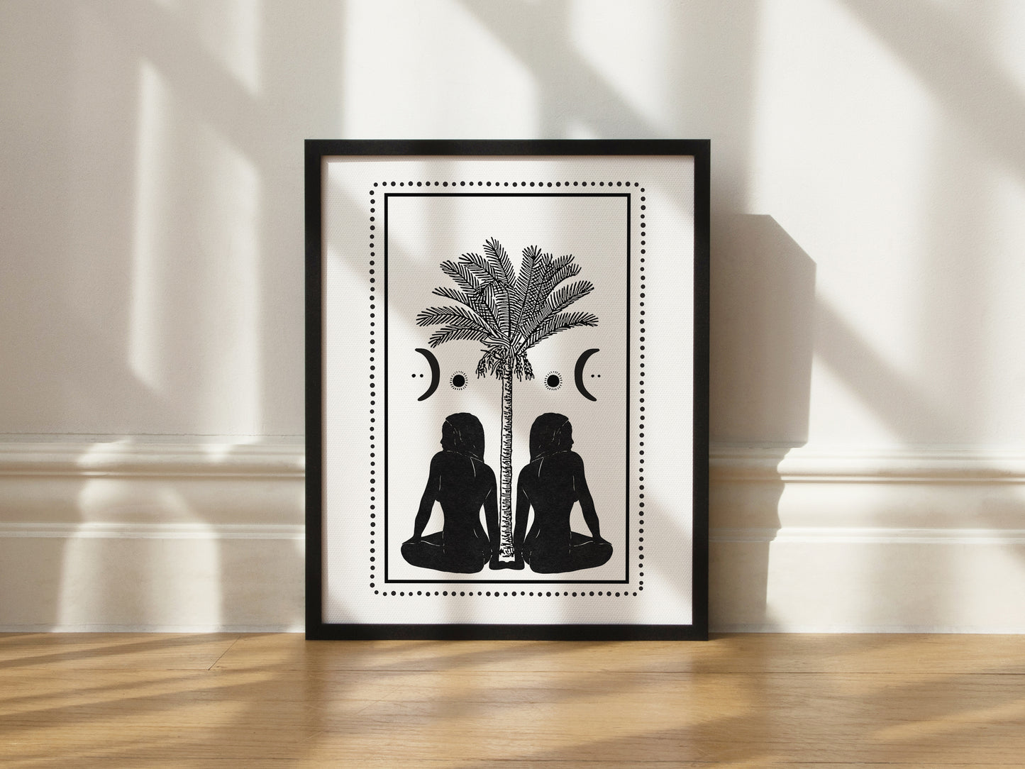 Black & White Boho Palm Art Print/ Mystical Sisterhood Art Print Feminine Energy Artwork