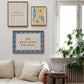 Set of five prints in butter yellow and blue: "The Homebody Club," a floral illustration, "everything is figureoutable," "The good times are here" with stars, and "you are my sunshine" with a sun