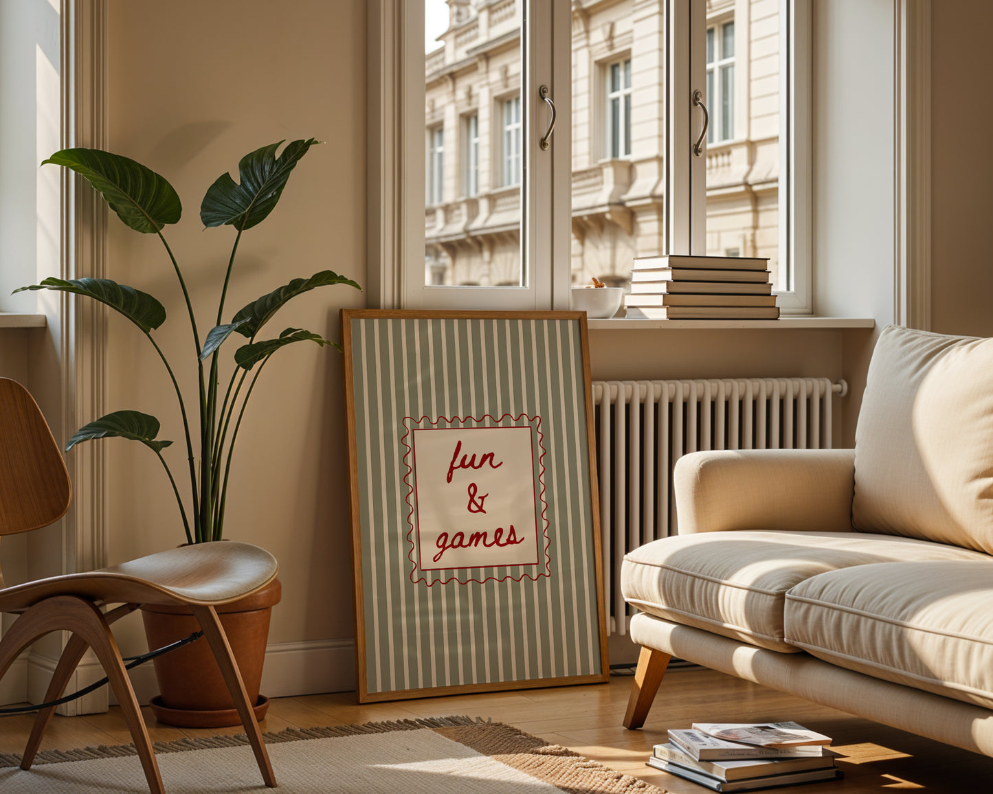 Sage Green Fun & Games Striped  Art - Digital Print