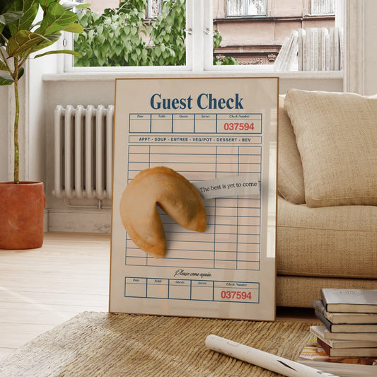 Guest Check with Fortune Cookie Quote " The Best is yet to come " Wall Art