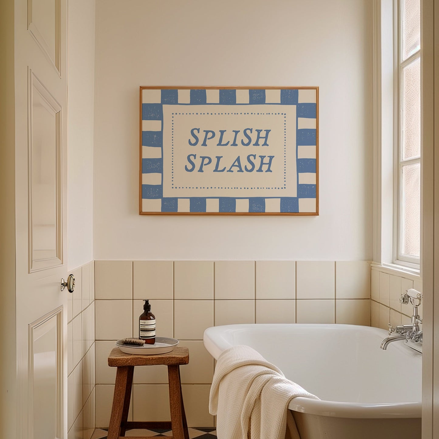 Splish Splash Blue Checkered Bathroom Print
